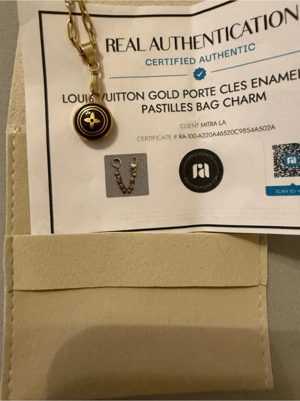Louis Vuitton Gold and Black Enamel Pastilles Bag Charm Necklace-COA